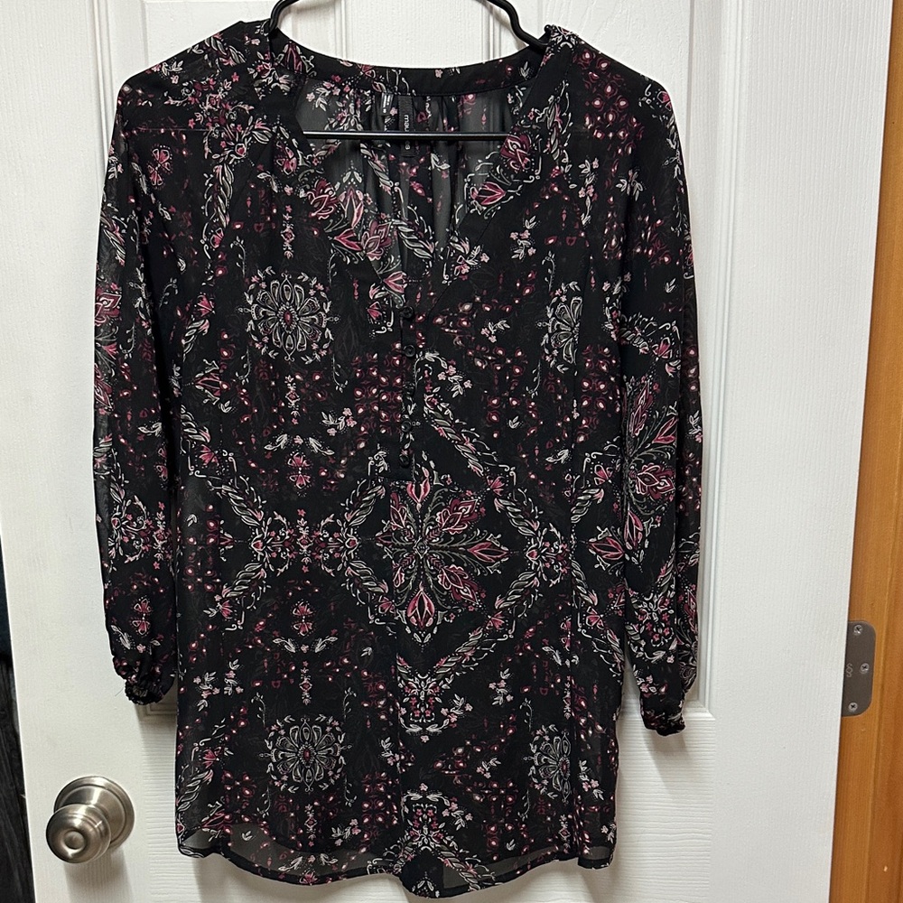 Floral Black and Pink Blouse